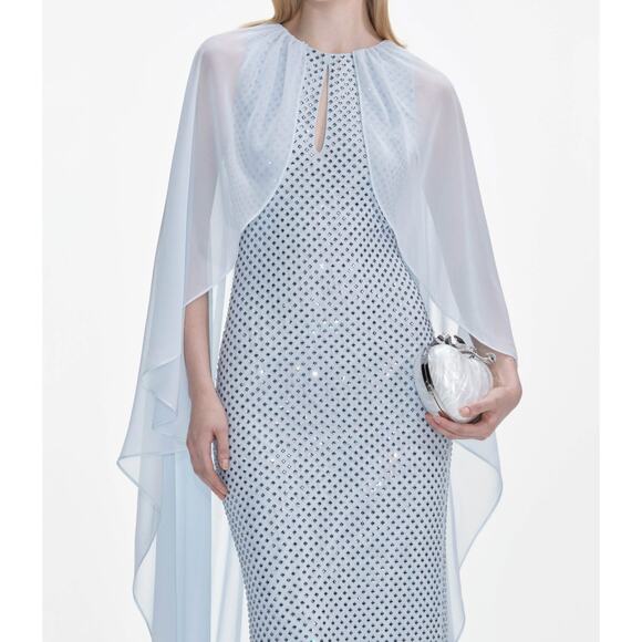 Self-Portrait Pale Blue Rhinestone Cape Maxi Dress US 2 - Picture 4 of 5